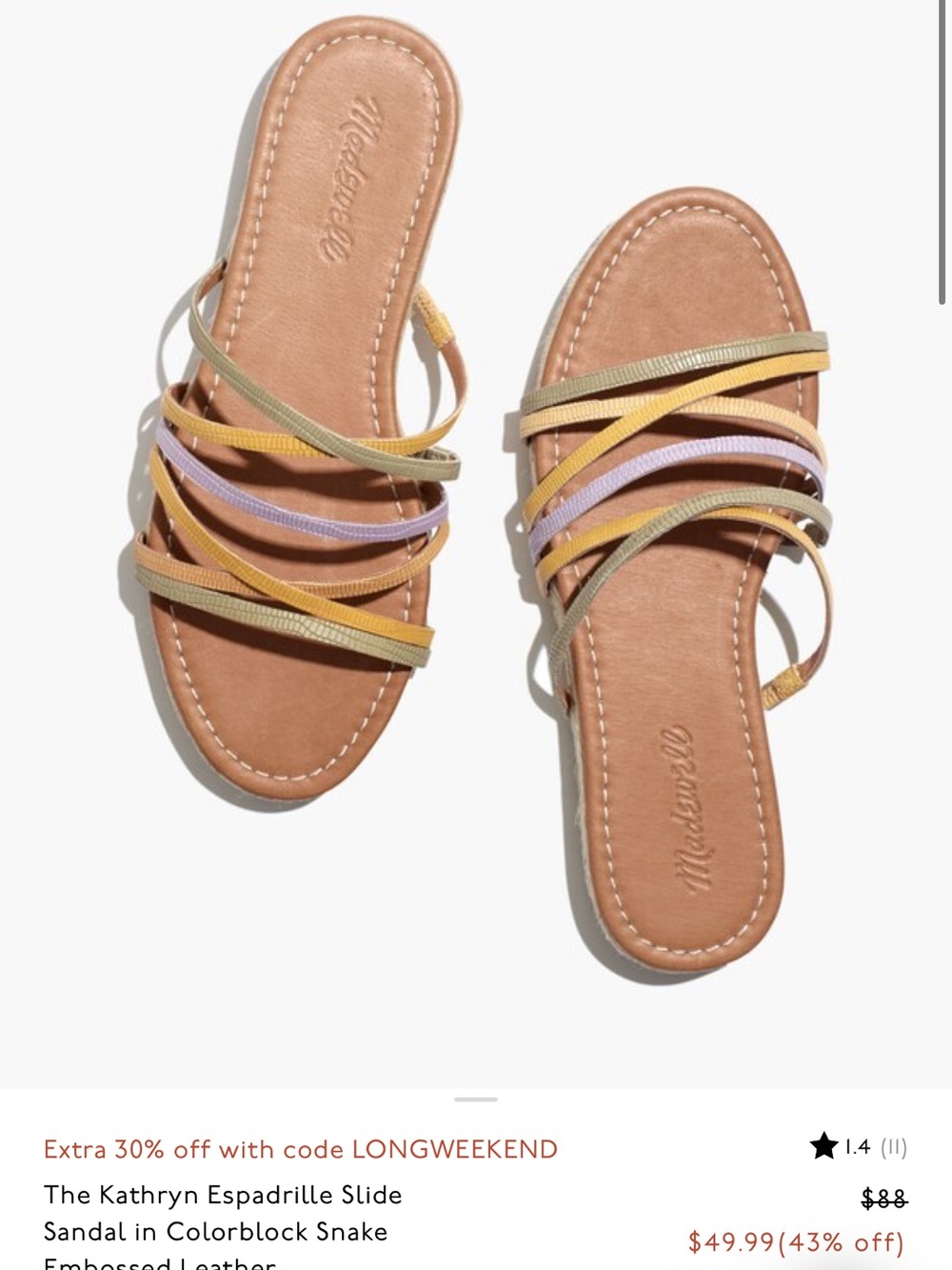 Madewell Slide Sandal in Tan with Yellow & Lavender Straps